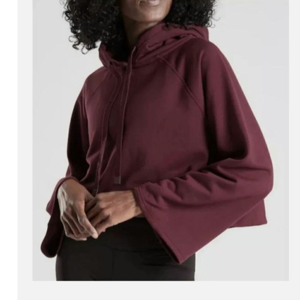 ATHLETA Burgundy Steady State Wide Sleeve Crop Sweatshirt Hoodie XS